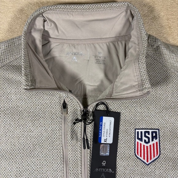 Antigua Oatmeal USMNT Course Quarter-Zip Pullover Top Men's X-Large - Picture 2 of 5